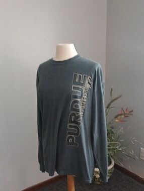 Gildan Men's Long Sleeve Crewneck Shirt - Teal Green with Purdue Graphic